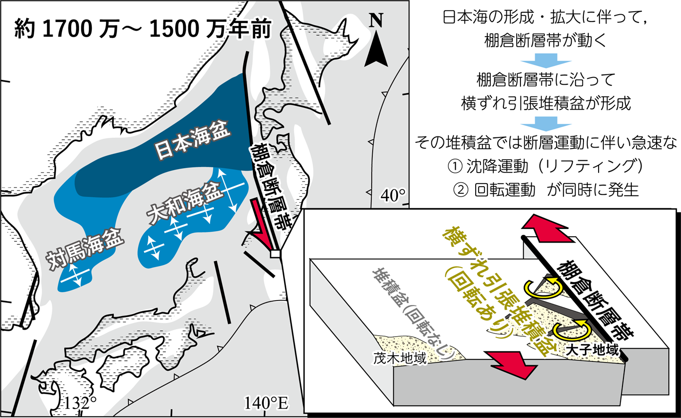 日本海拡大時の大地の急速沈降と回転の同時発生を発見 <br>地質調査が明かす棚倉断層帯沿いの堆積盆の詳細な発達史