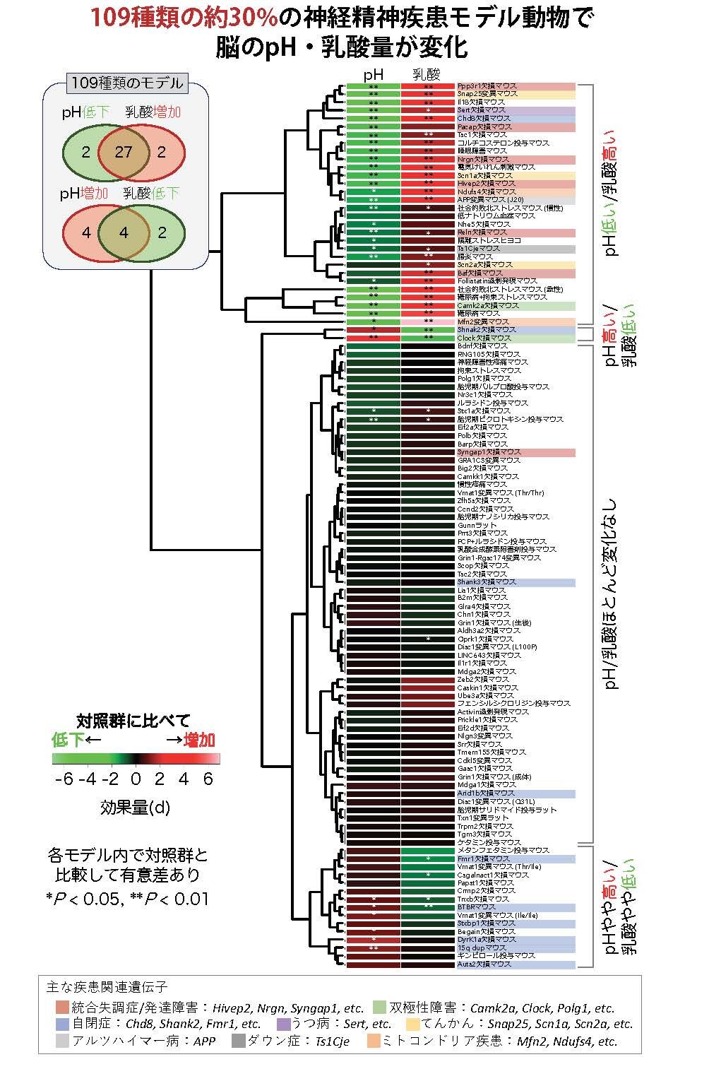 図１脳のph・乳酸の異常は多くの神経精神疾患モデル動物に共通する
